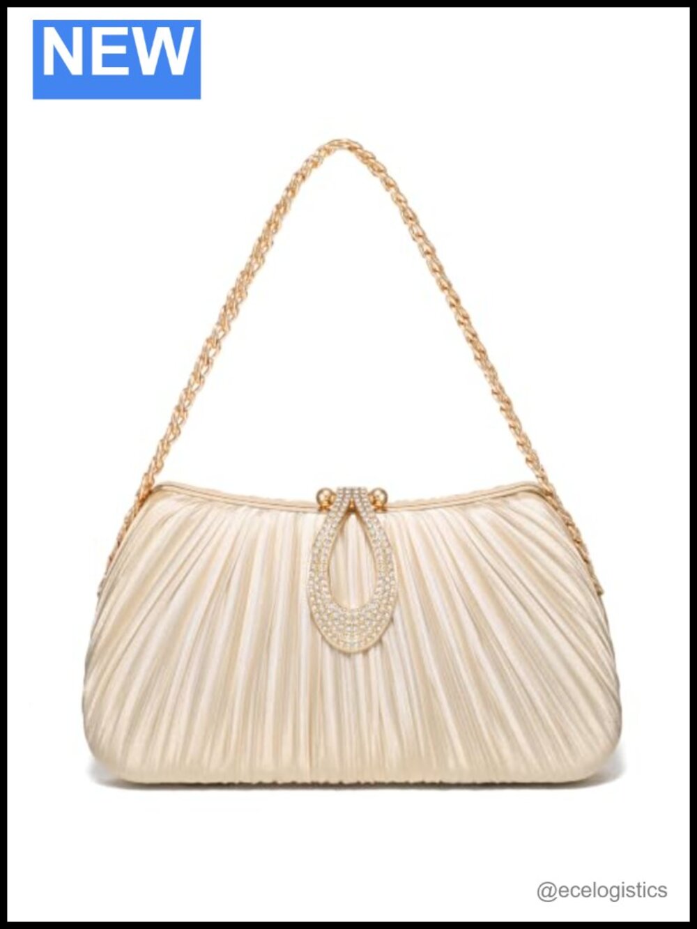 Convertible Evening Clutch Purse with Chain Strap, Pleated PU Leather Handbag